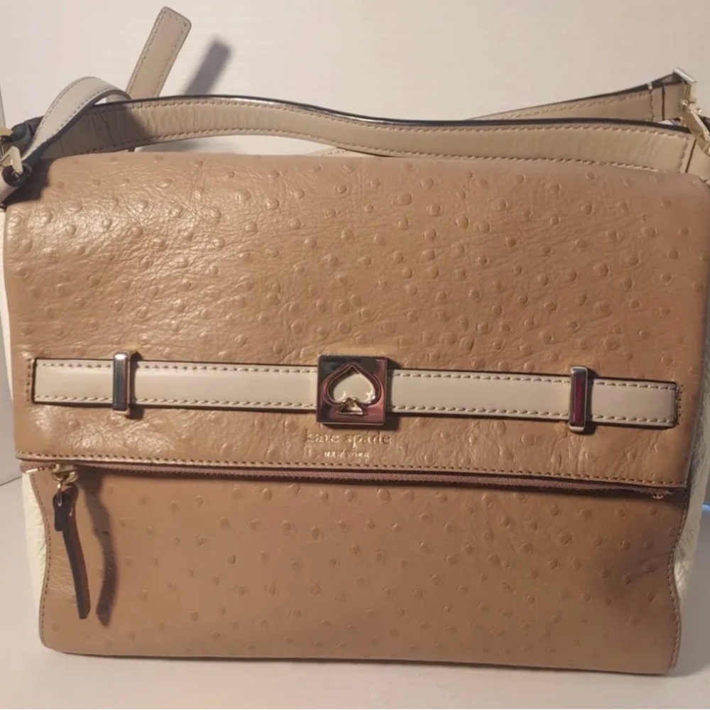 Kate Spade Houston Street Maria Exotic Brown Ivory Ostrich Shoulder Bag